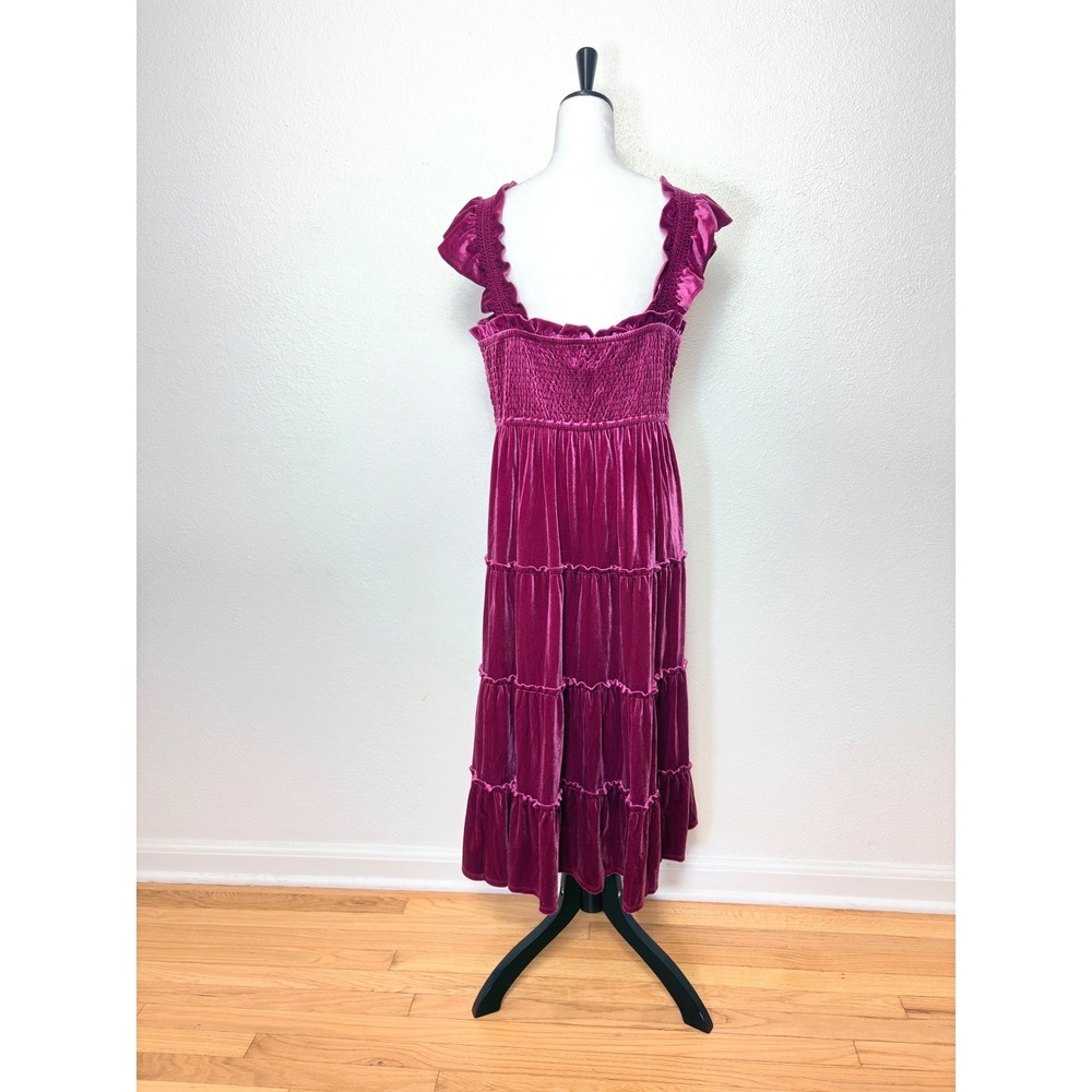 NEW Crown & Ivy Pink Velvet Tiered Ruffle Smocked Sleeveless Midi Dress Size XL - Picture 3 of 7
